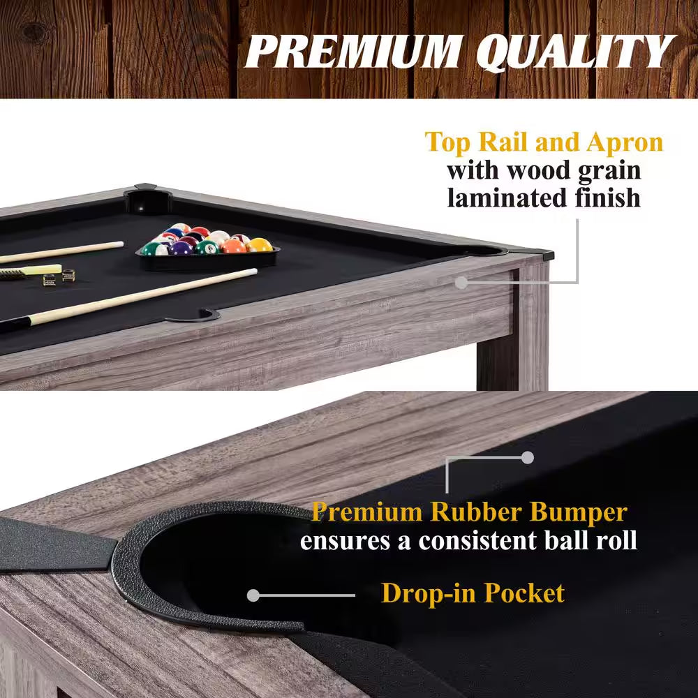 Monteray 7' Drop Pocket Pool Table Brown, 3-In-1 Dining Top and Table Tennis with Game Accessories
