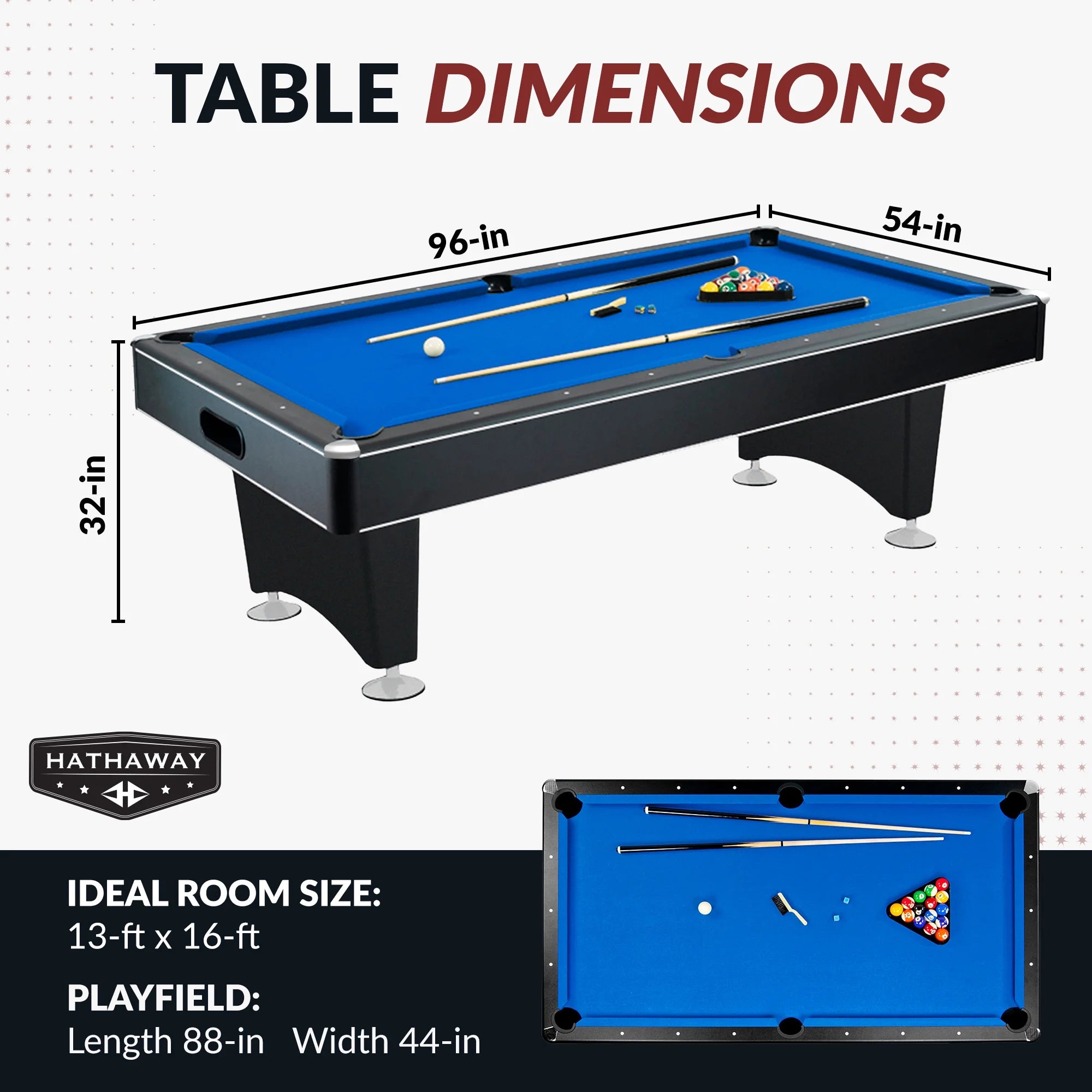 Hustler Pool Table with Blue Felt, 96-In L X 54-In W