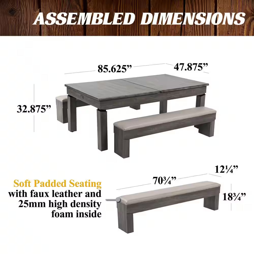 Prescott 7 Ft. Pool Table, 3-In-1 Dining Top and Table Tennis with Game Accessories and Rolling Storage Caddy