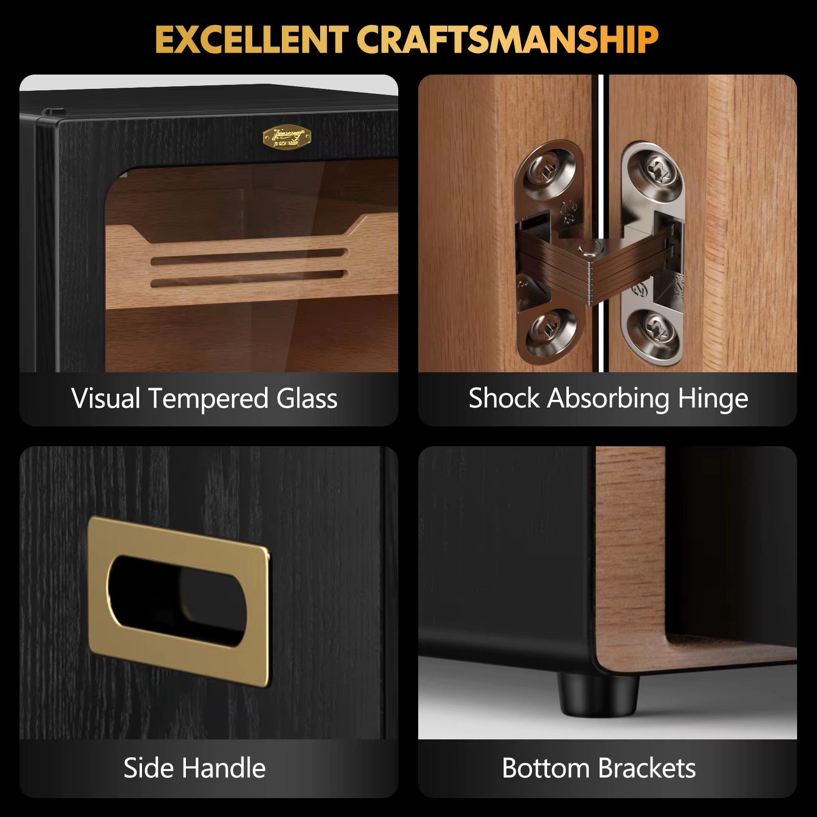 Desktop Cigar Humidor Cabinet, Light Control, Cedar Wood Shelves, Hygrometer, Humidifiers, Cigar Accessories Drawer