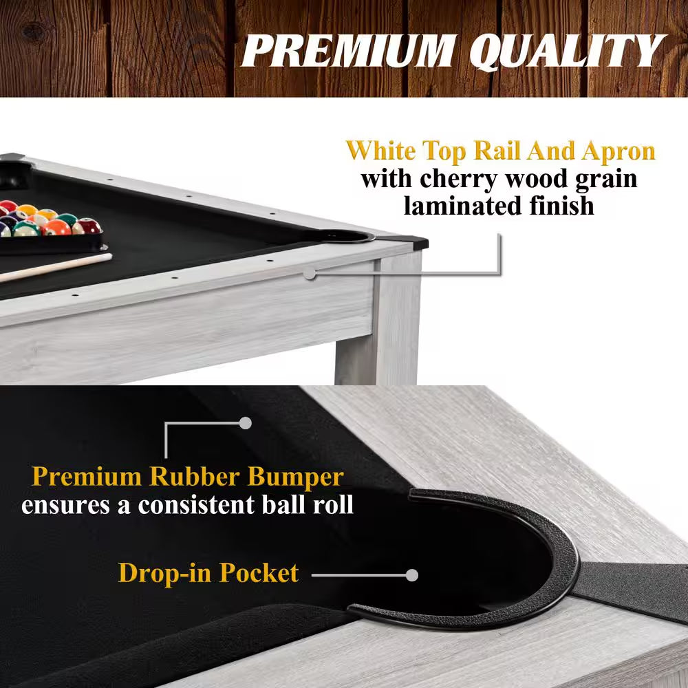 Monteray 7' Drop Pocket Pool Table, 3-In-1 Dining Top and Table Tennis with Game Accessories