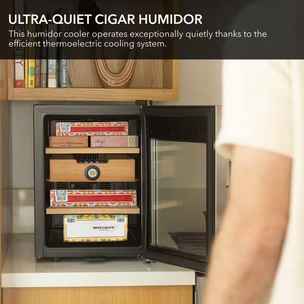 14" 1.2 Cu. Ft. 250-Count Cigar Cooler Humidor Spanish Cedar Shelves Stainless Steel Digital Controls
