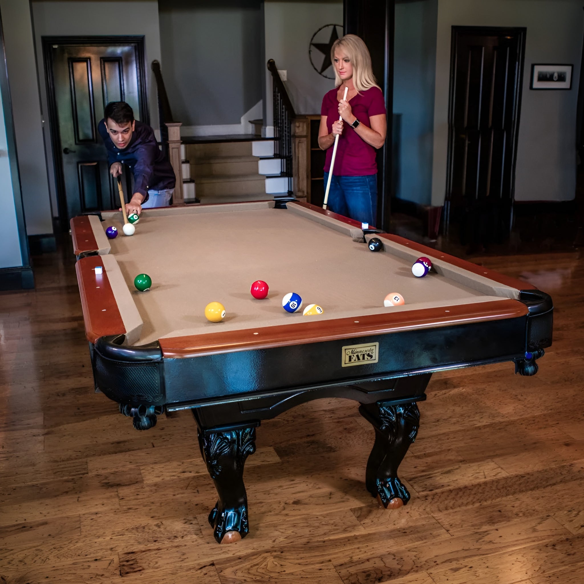8' Covington Billiard Table with Carved Solid-Wood Legs and Antiqued Wood Finish