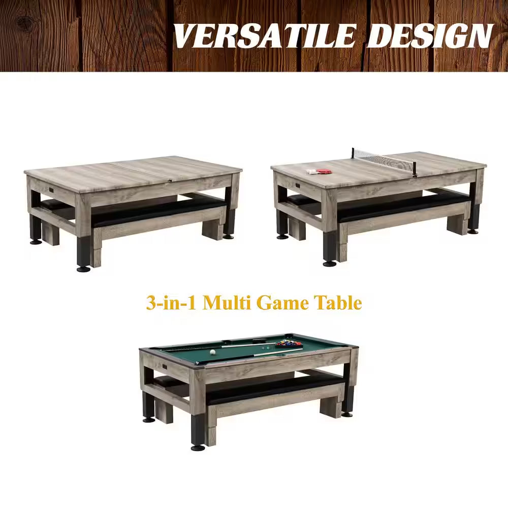 Westmont 7 Ft. Pool Table, 3-In-1 Dining Top and Table Tennis with Game Accessories and Rolling Storage Caddy