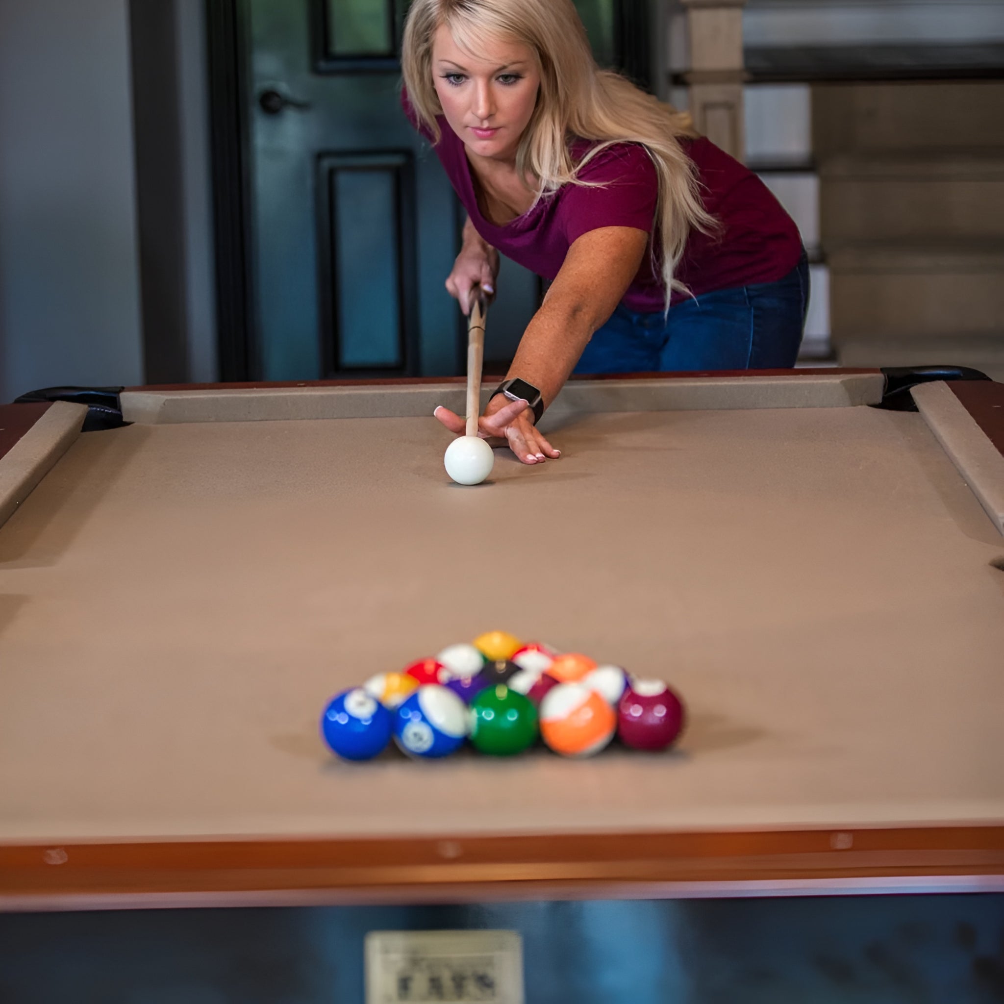 8' Covington Billiard Table with Carved Solid-Wood Legs and Antiqued Wood Finish