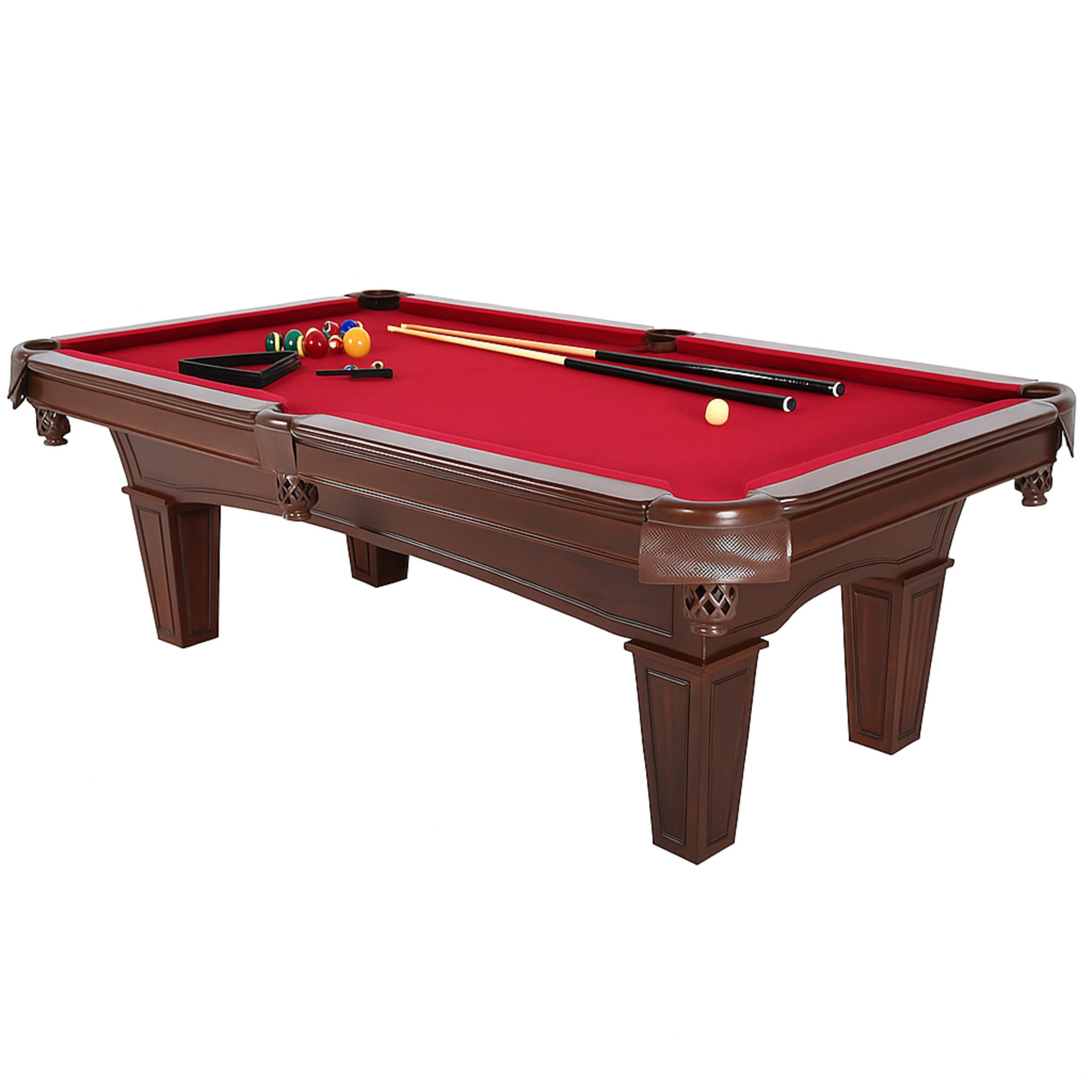 Fullerton Billiard Table - 7.5' - in Dark Chestnut Finish with Triangle Rack, Chalk, Ball Set, Brush and 2 One-Piece Cues