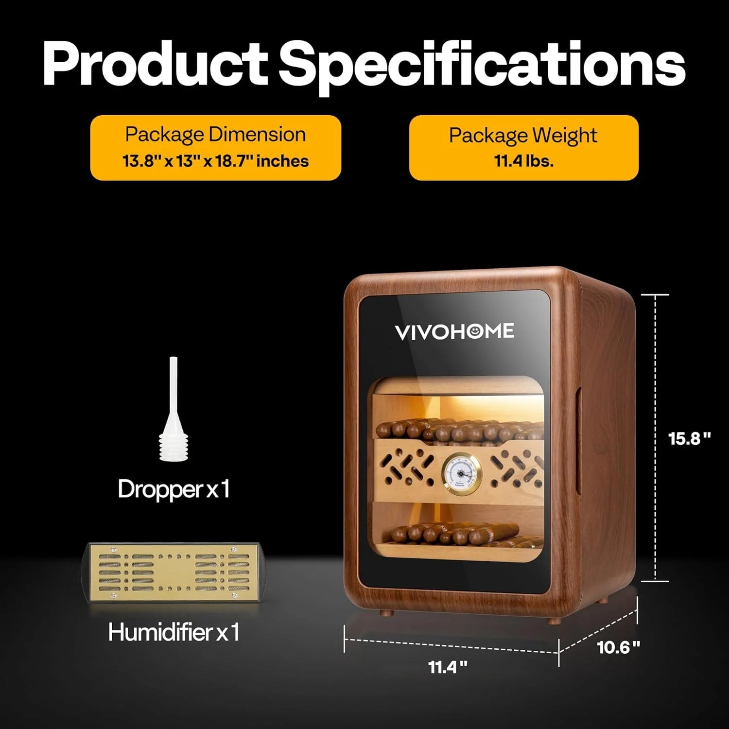 21L Cigar Humidor Box, Desktop Cigar Humidor Cabinet with Light for 200 Cigars, Spanish Cedar Wood Inner Shelves and Drawer, Accurate Hygrometer, Humidifier, Father'S Day Gift for Men Brown