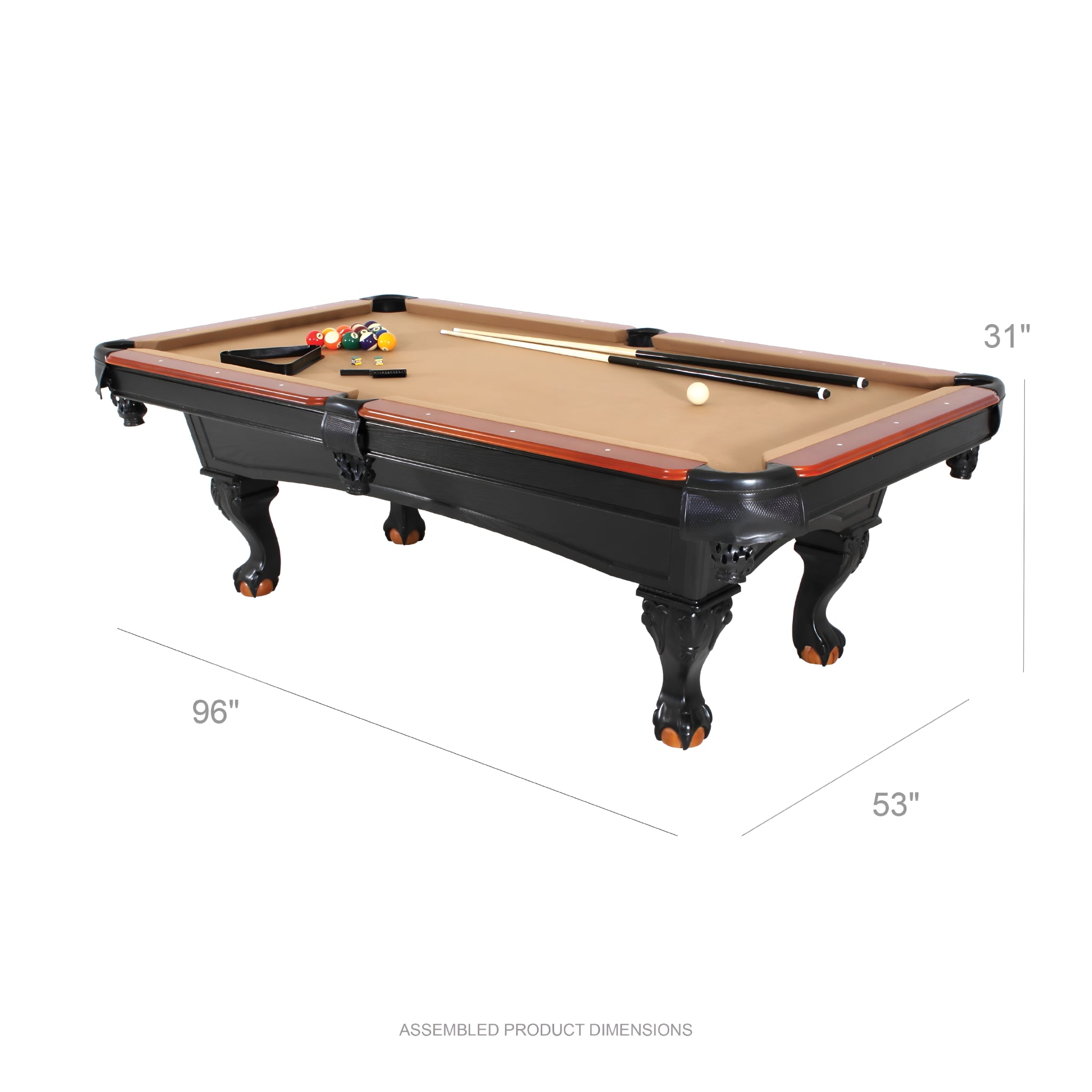 8' Covington Billiard Table with Carved Solid-Wood Legs and Antiqued Wood Finish
