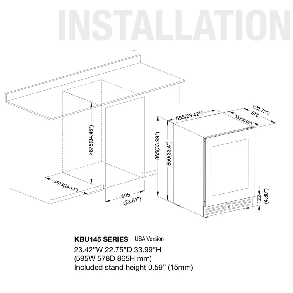 KingsBottle 24-Inch Under-Counter Low-E Glass Door Dual Zone Wine Cooler (Model: KBU145DX)