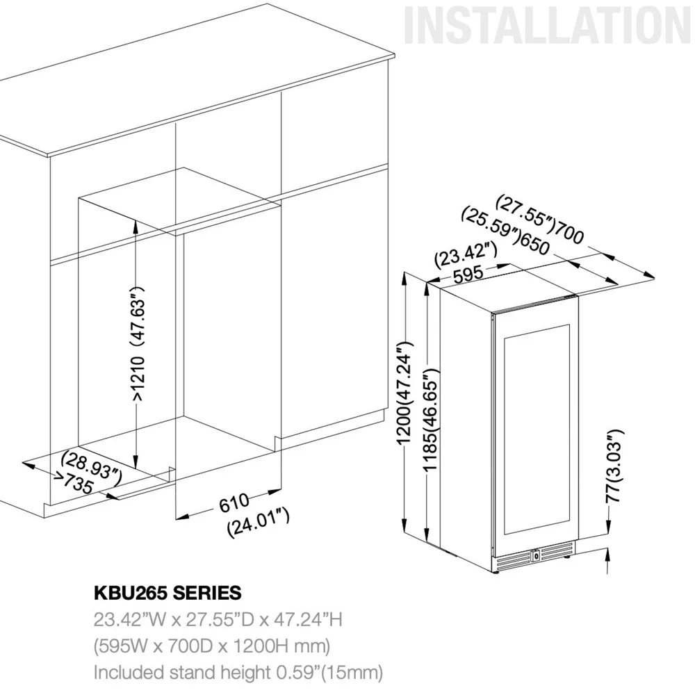 KingsBottle 47-Inch Upright Low-E Glass Door Single Zone Wine Cooler