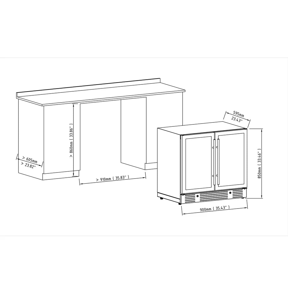 KingsBottle 36-Inch Under-Counter Low-E Glass Door Dual Zone Wine & Beverage Center
