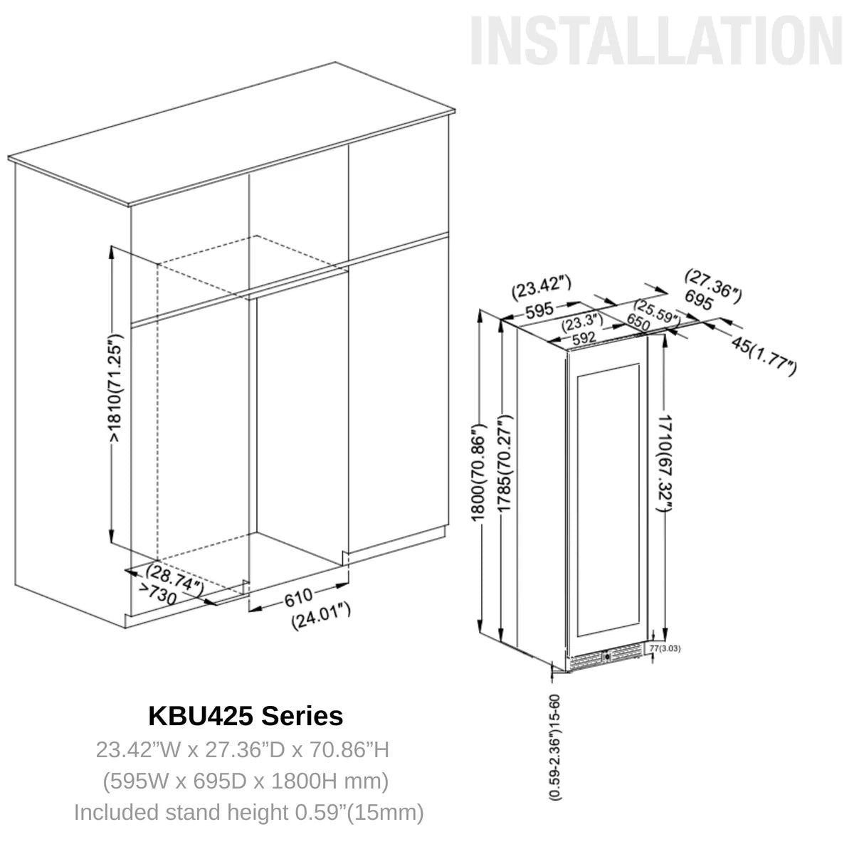 KingsBottle 72-Inch Upright Low-E Glass Door Dual Zone Large Wine Cooler (Model: KBU425DX)