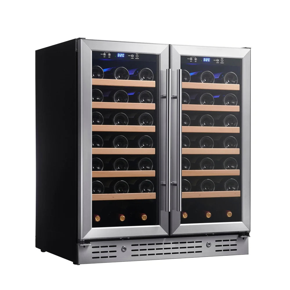 KingsBottle 30-Inch Under-Counter Low-E Glass Door Dual Zone Wine Cooler (Model: KBU165W2)