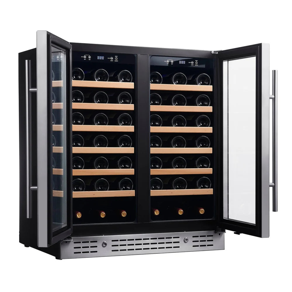 KingsBottle 30-Inch Under-Counter Low-E Glass Door Dual Zone Wine Cooler (Model: KBU165W2)