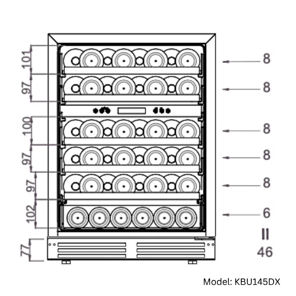 KingsBottle 24-Inch Under-Counter Low-E Glass Door Dual Zone Wine Cooler (Model: KBU145DX)