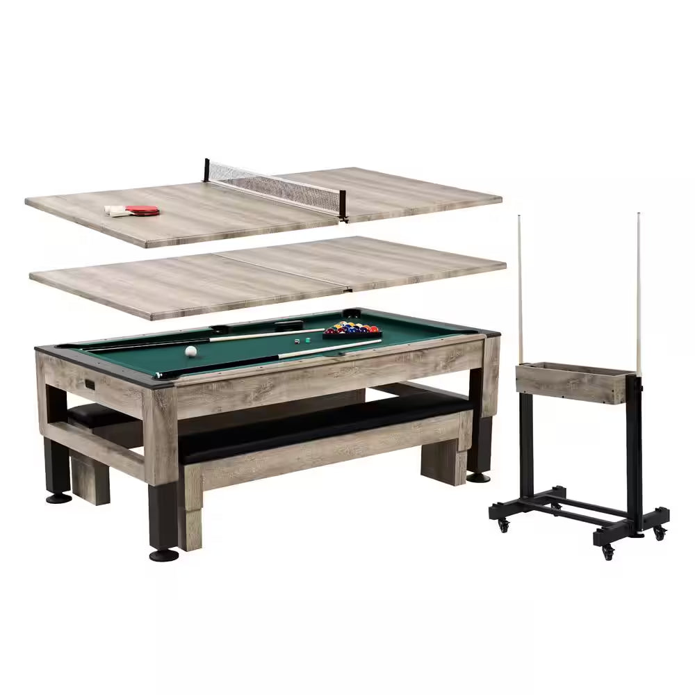Westmont 7 Ft. Pool Table, 3-In-1 Dining Top and Table Tennis with Game Accessories and Rolling Storage Caddy