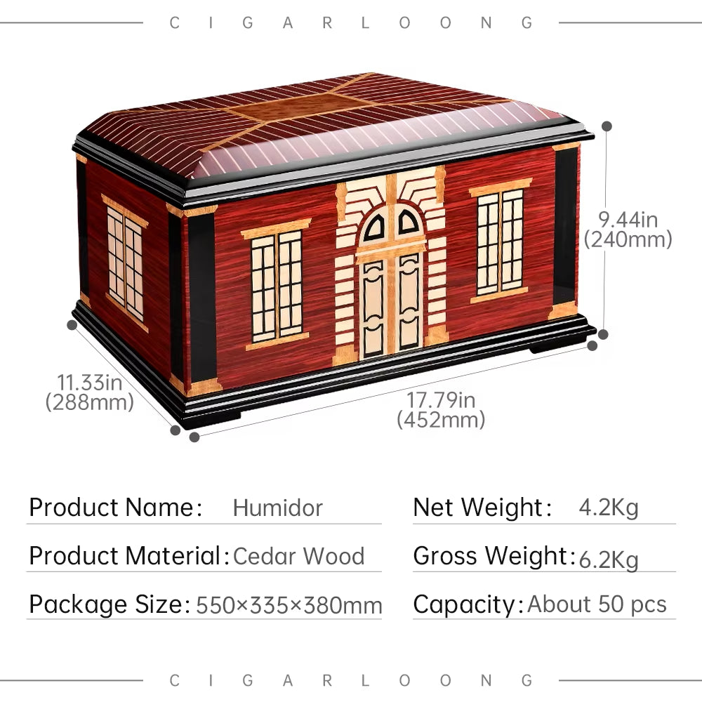 Luxury Cigar Humidor Cedar Wood Multi-Zone Storage with Hygrograph Humidifier Metal Hinge Case