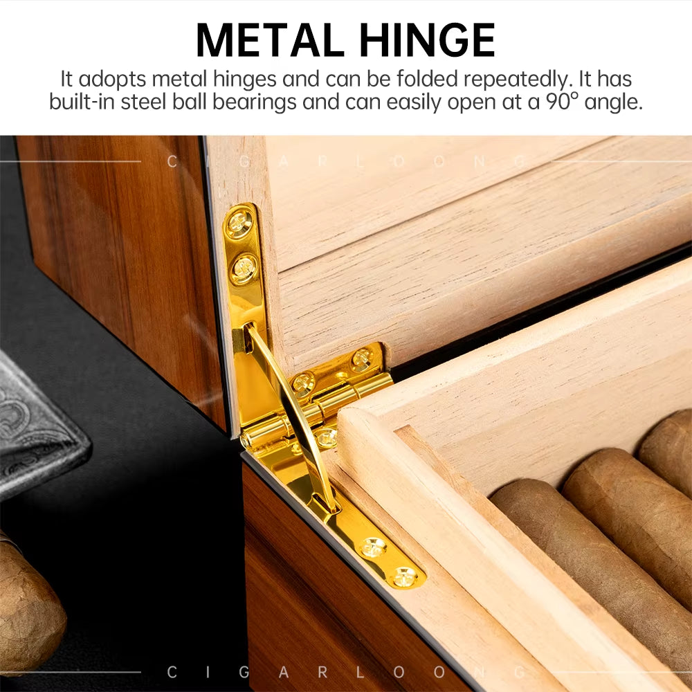 CIGARLOONG Premium Large Capacity Cigar Humidor Desktop Cedar Wood Cigar Cabinet with Drawer Glass Top Cigar Storage Box