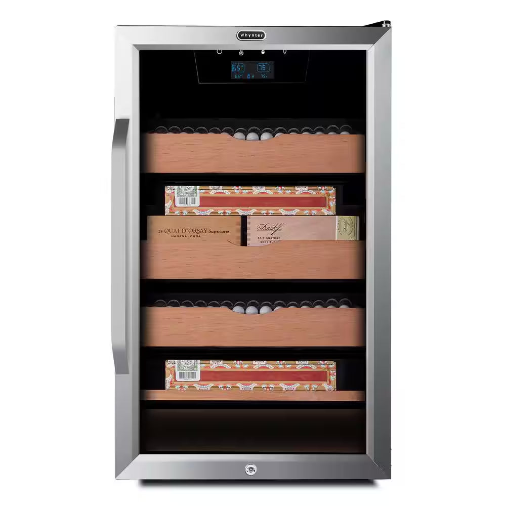14" 4.2 Cu. Ft. 650-Count Cigar Cooler Humidor Spanish Cedar Shelves Stainless Steel Digital Controls