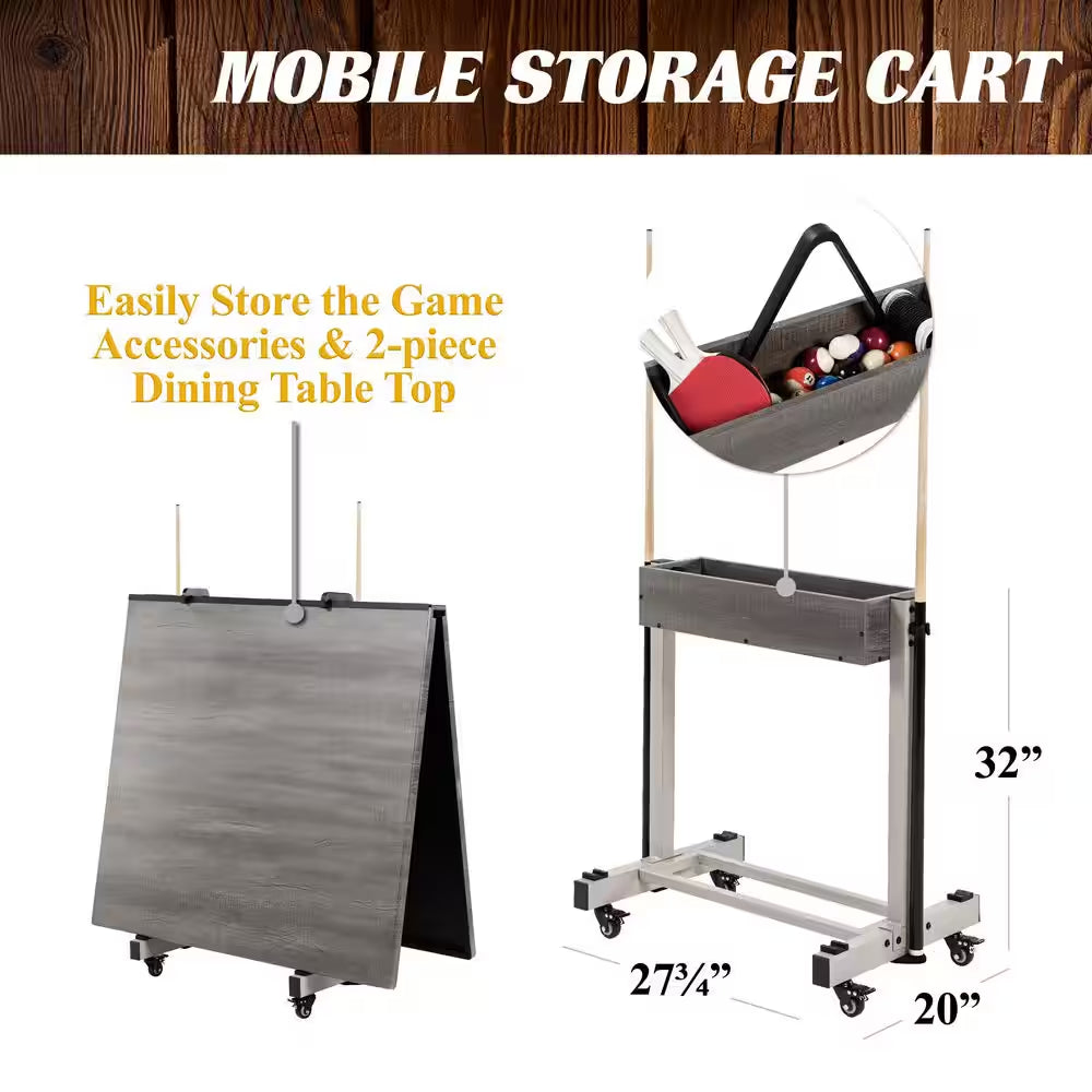 Prescott 7 Ft. Pool Table, 3-In-1 Dining Top and Table Tennis with Game Accessories and Rolling Storage Caddy